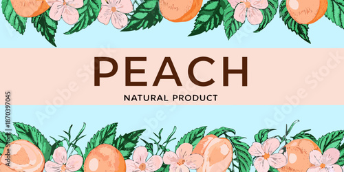Watercolor peaches blossoms and leaves create a vibrant and fruity design