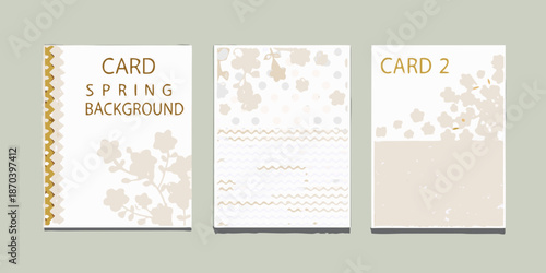 Three spring themed card templates with floral designs and beige backgrounds