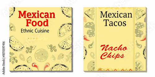 Colorful mexican food banners with tacos nachos and ethnic cuisine illustrations