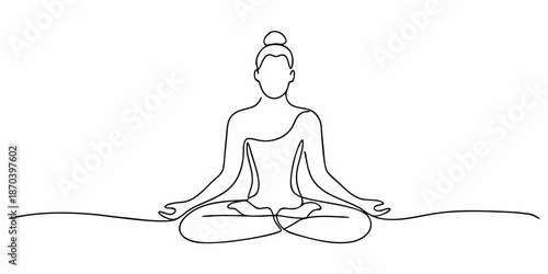 Elegant continuous line drawing of a woman in a lotus yoga position