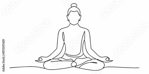 A minimalist line drawing of a woman meditating in the lotus position