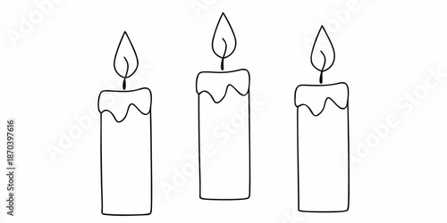 Simple line drawing of three lit candles in a minimalist style