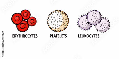 Illustration of human blood cells erythrocytes platelets and leukocytes