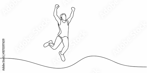 A joyful person jumping in the air depicted as a single continuous line