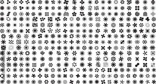 Collection of various flower shapes and symbols in black on white background