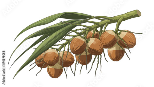 Realistic 3D Tamarind Tree Branch with Brown Pods and Green Leaves