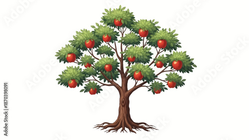 Realistic 3D Apple Tree with Ripe Red Apples and Green Foliage
