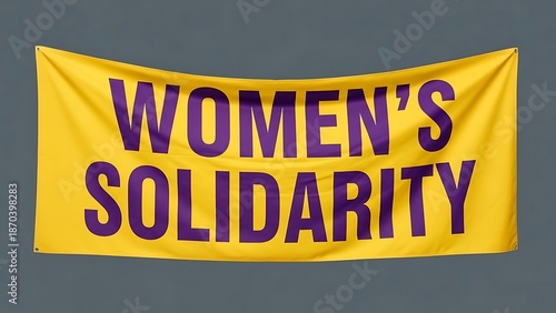 Yellow banner with purple text reading Women's Solidarity.