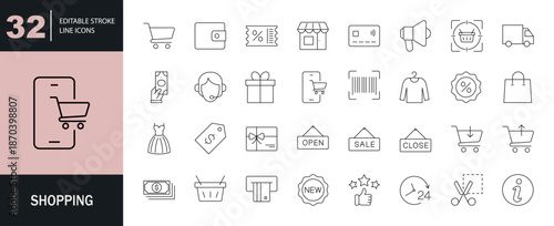 Shopping icon set. Editable line icons. Vector illustration.