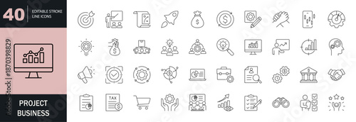 Project business icon set. Editable line icons. Vector illustration.
