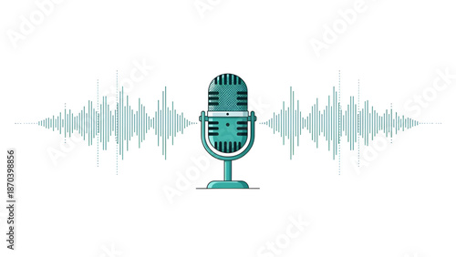 Radio microphone sound waves illustration representing world radio day audio communication media culture broadcasting voice technology and creative global listening concept