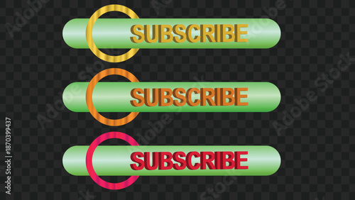 Three distinct subscribe buttons with varying colors for digital content and web interfaces.