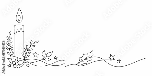 A delicate floral and candle corner design in a simple black and white sketch