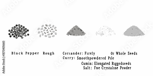 Illustrations of various spices and seasonings displayed in different forms