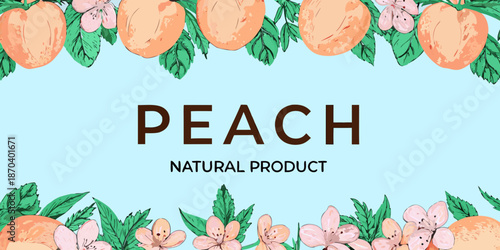 Watercolor peaches and blossoms create a bright summery and decorative composition