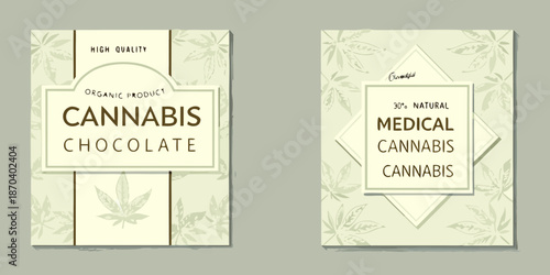 Cannabis chocolate packaging design featuring leaf motifs and organic product labeling