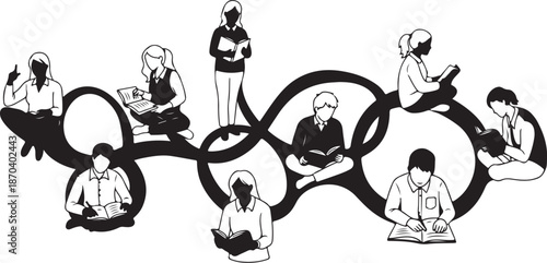 Diverse group of people connected in harmony and learning