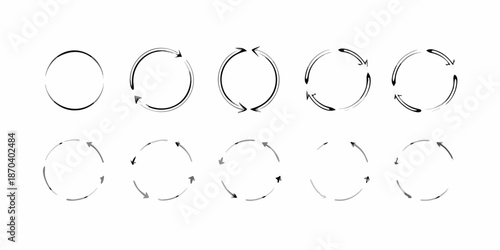 A series of abstract circular shapes depicting movement and progression