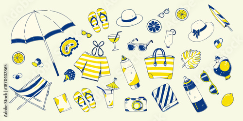 Summer vacation essentials a colorful arrangement of beach and travel items