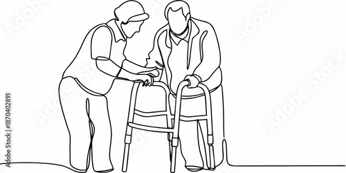 A caring person assisting an elderly individual with a walking aid