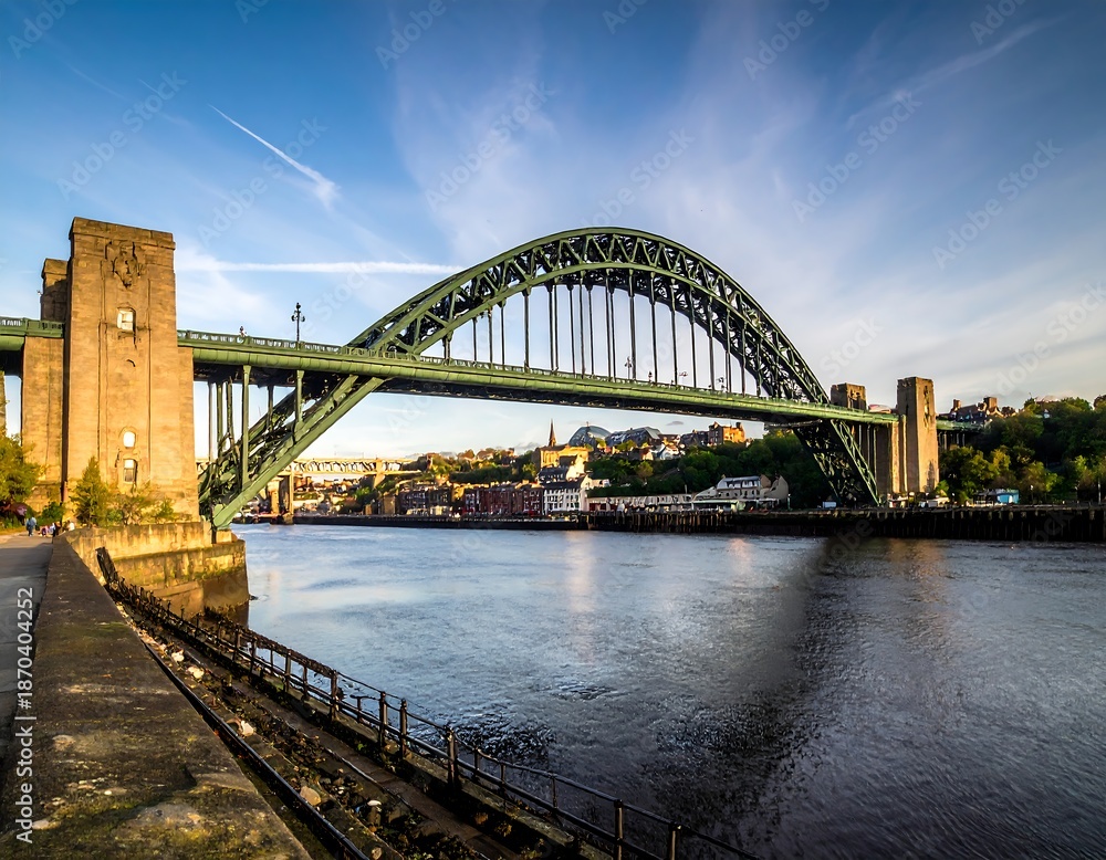 Obraz premium Long-span steel arch structure over a wide river