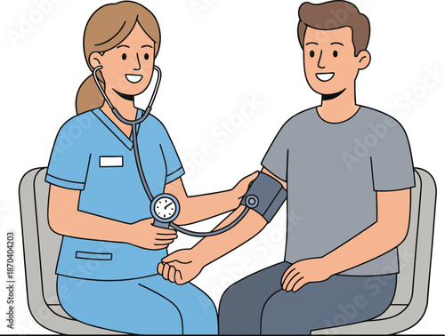 Nurse Measuring Patient Blood Pressure Illustration