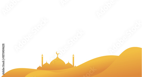 Islamic Mosque Illustration with Crescent Moon for Ramadan Kareem and Eid Mubarak
