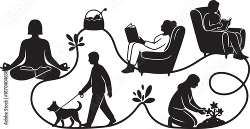 People engaging in various relaxing activities at home together