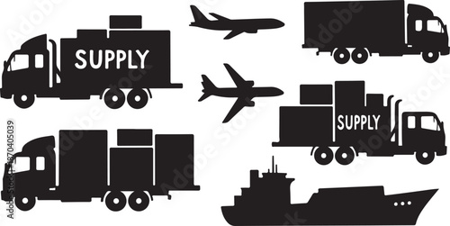 Supply Chain Logistics Transportation Vector Icons Set
