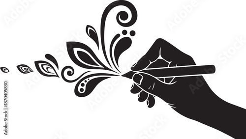 Hand drawing floral design with a pen