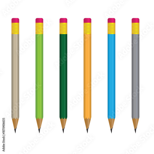 Multicolor drawing pencils with eraser vector illustration