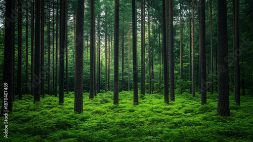 Green trees in the forest in summer. Forest