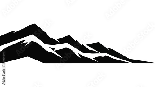 Majestic snow-capped mountain range silhouette against a stark white background
