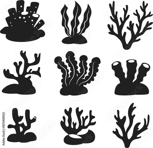 Coral Reef Silhouette Collection Vector
