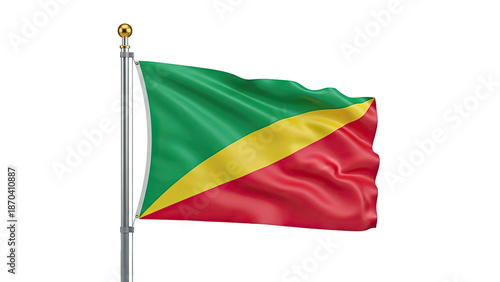 Flag of the Republic of the Congo waving on a flagpole