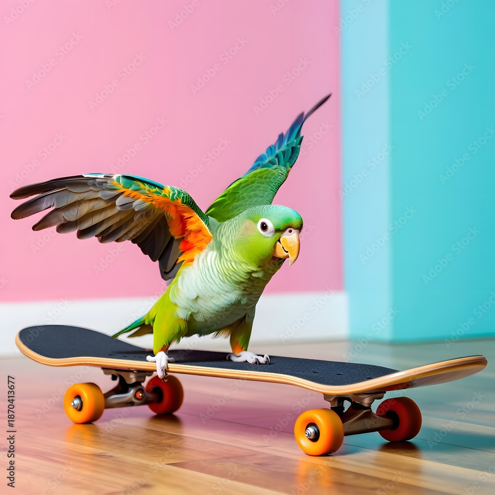 Naklejka premium Parrot riding skateboard