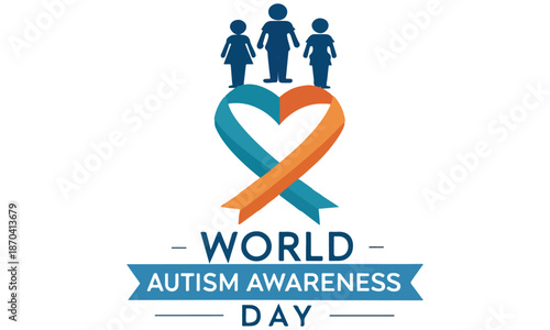 World Autism Awareness Day – Blue Ribbon, Heart Symbol & Inclusivity Design .
