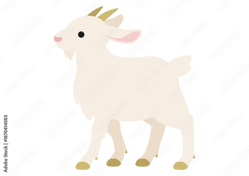 Fototapeta premium ゆっくり歩く白いヤギの牧場風モチーフ