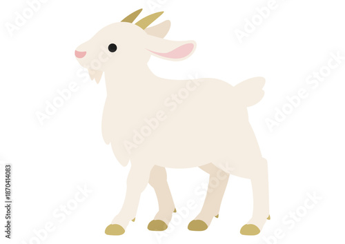 ゆっくり歩く白いヤギの牧場風モチーフ