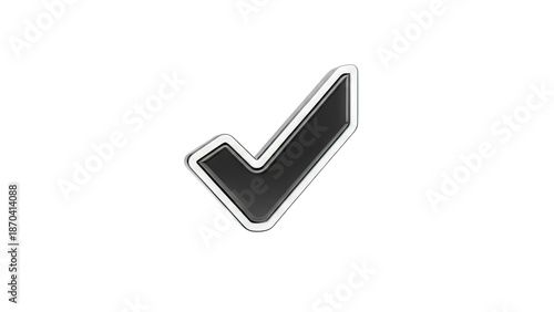 3D Black Checkmark Icon with Silver Outline