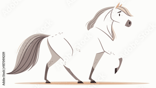 Elegant white horse in motion with flowing mane and tail