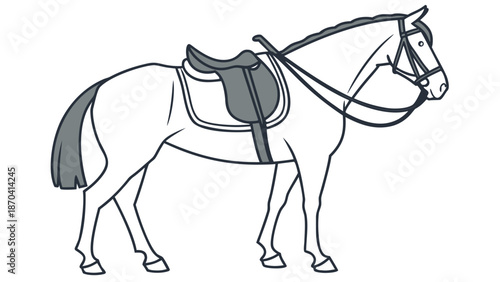 Elegant horse with saddle and bridle in simple illustration