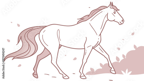 Elegant white horse walking in a serene natural setting outdoors