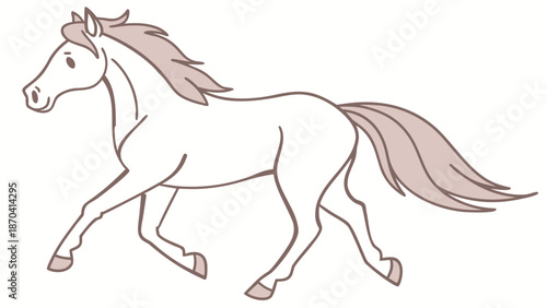 Running horse in motion with flowing mane and tail