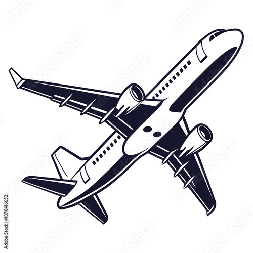 Commercial Airplane Line Art Illustration Isolated on White Background