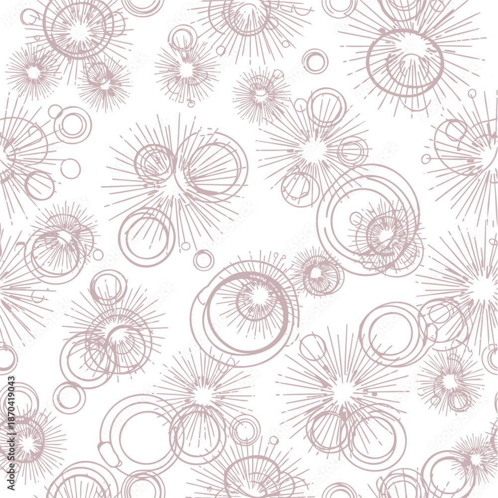 Fototapeta premium Abstract seamless pattern with delicate starburst and circular line art, creating a smooth, modern graphic design background for various creative applications and visual projects