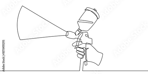 Continuous lines of art a hand using a spray painter. line art on transparent background Editable stroke.