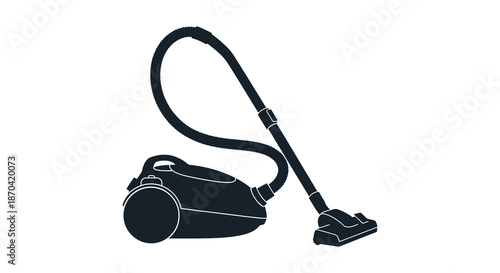 A sleek and modern canister vacuum cleaner design shown in a striking black silhouette