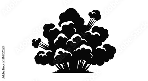 Dramatic explosion depicted in a dark bold style showcasing a powerful blast force silhouette