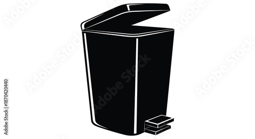 A minimalist depiction of a closed trash receptacle with a foot pedal black silhouette